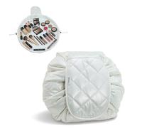 Vavabox Drawstring Makeup Bags, Puffer Flat Lay Waterproof Travel Portable Large Cosmetic Bag Quilted Makeup Pouch for Women Girl (New, White)