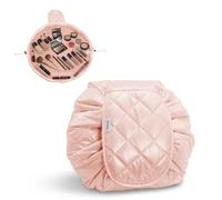 Vavabox Drawstring Makeup Bags, Puffer Flat Lay Waterproof Travel Portable Large Cosmetic Bag Quilted Makeup Pouch for Women Girl (NEW, Champagne Gold)