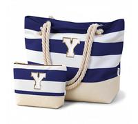 Vavabox Initial Beach Bag with Zip and Pockets, Personalized Gifts for Women, Water-resistant Foldable Large Beach Tote Bag Set for Travel Swimming Pool
