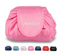 Vavabox Lazy Drawstring Makeup Bag, Flat Lay Cosmetic Bags (Cute Pink)