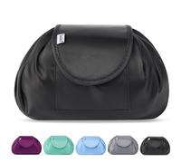 Vavabox Lazy Drawstring Makeup Bag, Flat Lay Cosmetic Bags (Light Black)