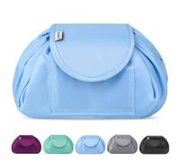 Vavabox Lazy Drawstring Makeup Bag, Flat Lay Cosmetic Bags (Light Blue)
