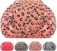 Vavabox Lazy Drawstring Makeup Bag, Flat Lay Cosmetic Bags (Orange Leopard)