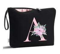 Vavabox Personalised Initial Make Up Bag, Gifts for Women (A, Black)