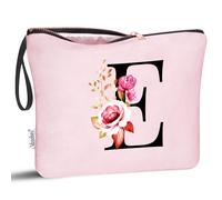 Vavabox Personalised Initial Make Up Bag, Gifts for Women (E, Pink)