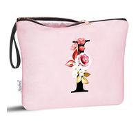 Vavabox Personalised Initial Make Up Bag, Gifts for Women (I, Pink)