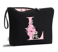 Vavabox Personalised Initial Make Up Bag, Gifts for Women (L, Black)