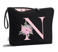 Vavabox Personalised Initial Make Up Bag, Gifts for Women (N, Black)