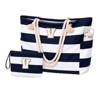 Vavabox Women's Beach Bag, Large Initial Tote Bag with Cosmetic Bag, Waterproof for Pool, Birthday Gift for Women, darkblue