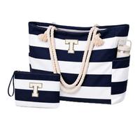Vavabox Women's Beach Bag, Large Initial Tote Bag with Cosmetic Bag, Waterproof for Pool, Birthday Gift for Women, darkblue
