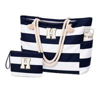 Vavabox Women's Beach Bag, Large Initial Tote Bag with Cosmetic Bag, Waterproof for Pool, Birthday Gift for Women, darkblue, Large