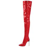 VAVENI Women's knee high boots with sexy fit and lacquered high heels, height increased by 11cm, sizes 3.5-11(red,7.5)