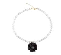 Vavhoo Fabric Flower Pearl Necklace Big Flower Choker White Pearl Floral Necklaces for Women Wedding Bridal Party Aesthetic Jewelry, L, Metal, No Gemstone