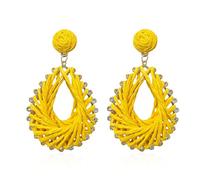 Vavhoo Lightweight Rattan Teardrop Geometric Drop Dangle Earrings Straw Braid Woven Statement for Women, Metal, No Gemstone