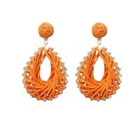 Vavhoo Lightweight Rattan Teardrop Geometric Drop Dangle Earrings Straw Braid Woven Statement for Women, Metal, No Gemstone
