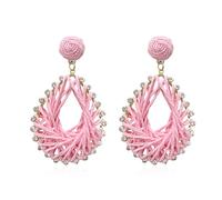 Vavhoo Lightweight Rattan Teardrop Geometric Drop Dangle Earrings Straw Braid Woven Statement for Women, Metal, No Gemstone