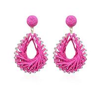 Vavhoo Lightweight Rattan Teardrop Geometric Drop Dangle Earrings Straw Braid Woven Statement for Women, Metal, No Gemstone