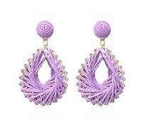 Vavhoo Lightweight Rattan Teardrop Geometric Drop Dangle Earrings Straw Braid Woven Statement for Women, Metal, No Gemstone
