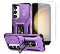 Vavies Case for Galaxy S24 Case, Samsung S24 5G SM-S921U Case with Tempered Glass Screen Protector and Slide Camera Cover, Magnetic Ring Car Mount Holder Shockproof Cover for Samsung Galaxy S24 Purple