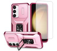 Vavies Case for Galaxy S24 Case, Samsung S24 SM-S921U Case with Tempered Glass Screen Protector and Slide Camera Cover, Magnetic Ring Car Mount Holder Shockproof Cover for Samsung Galaxy S24 Pink Wine
