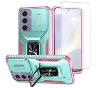 Vavies Case for Galaxy S24 FE Case, Samsung S24 FE S721U Case with Tempered Glass Screen Protector and Slide Camera Cover, Magnetic Ring Car Holder Shockproof Cover for Samsung Galaxy S24 FE PC Green