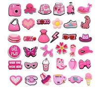 Vavious 36 Pcs Random Cartoon PVC Shoe Charms Set for Clogs Various Color Adorable Shoe Accessories No Duplicates, Pink, Assorted
