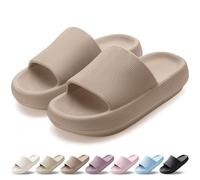 VAVOBIS Sliders Cloud Slippers Women Men Lightweight Slippers Cloud Sliders Non-Slip Flip Flops with Thick Sole for Bathroom Pool Beach House Waterproof Indoor/Outdoor，Brown，5.5-6 UK
