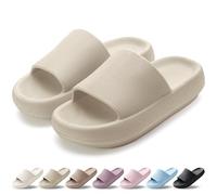 VAVOBIS Sliders Cloud Slippers Women Men Lightweight Slippers Cloud Sliders Non-Slip Flip Flops with Thick Sole for Bathroom Pool Beach House Waterproof Indoor/Outdoor，Khaki，6-7 UK