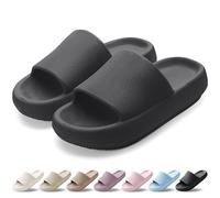 VAVOBIS Sliders Cloud Slippers Women Men Lightweight Slippers Cloud Sliders Non-Slip Flip Flops with Thick Sole for Bathroom Pool Beach House Waterproof Indoor/Outdoor，Black，8-9 UK