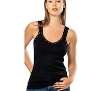 VAVONNE Camisole for Women, All Cotton, Airy Soft Comfy Tank Tops Cami Undershirt (Black/Lace Strap, L)