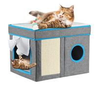 VavoPaw Cat Beds - Foldable Cat Cube Condo With 3-in-1 Fun: Fluffy Ball & Scratch Pad, Cozy Cave for Small to Large Cats, Sturdy 12.2x14.9x12.2 inches, Grey
