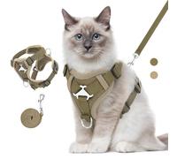 VavoPaw Cat Harness and Leash Set for Walking, Adjustable Kitten Vest Harness with Reflective Strip Breathable Mesh, Escape Proof Soft Pet Safety Vest for Cats, Kittens, Puppies, M, Khaki