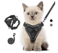 VavoPaw Cat Harness and Leash Set for Walking, Adjustable Kitten Vest Harness with Reflective Strip Breathable Mesh, Escape Proof Soft Pet Safety Vest for Cats, Kittens, Puppies, S, Black
