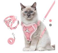 VavoPaw Cat Harness and Leash Set for Walking, Adjustable Kitten Vest Harness with Reflective Strip Breathable Mesh, Escape Proof Soft Pet Safety Vest for Cats, Kittens, Puppies, M, Pink
