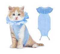 VavoPaw Cat Surgery Recovery Suit for Female Cat, Breathable Surgical Recovery Shirt for Abdominal Wounds Skin Diseases After Surgery, Soft Fabric Kitten Onesie, E-Collar Alternative for Cats, S Blue