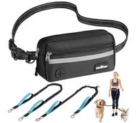 VavoPaw Hands Free Dog Leash, Shock Absorbing Waist Leash for Dog Walking, Jogging, Hiking, Adjustable Waist Belt with Fanny Pack & Handle, Reflective Pet Running Belt for 2 Small, Medium, Large Dogs