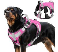 VavoPaw Heavy Duty Tactical Dog Harness for Large Dogs, No Pull Adjustable Pet Harness Reflective Service Training Easy Control Pet Vest Military K9 Working Dog Harnesses, Pink, XL