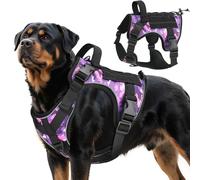 VavoPaw Heavy Duty Tactical Dog Harness for Large Dogs, No Pull Adjustable Pet Harness Reflective Service Training Easy Control Pet Vest Military K9 Working Dog Harnesses, Purple Camouflage, XL