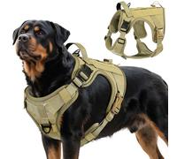 VavoPaw Heavy Duty Tactical Dog Harness for Large Dogs, No Pull Adjustable Pet Harness Reflective Service Training Easy Control Pet Vest Military K9 Working Dog Harnesses, Khaki, XL