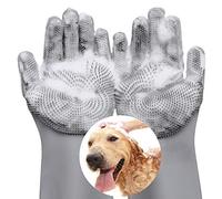 VavoPaw Pet Hair Remover, Gentle Magic Pet Grooming Gloves, Efficient Deshedding Glove for Dogs and Cats with Long & Short Fur, Bathing Shampoo Gloves Brush - Gray