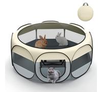 VavoPaw Pet Playpen for Small Animals, Breathable Cat Tent with Removable Zipper Cover & Waterproof Base, Portable Cat Playpen for Puppy Cats Kittens Rabbits Chicks, Indoor/Outdoor Use, Beige + Gray