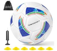 VAVOSPORT Soccer Ball Set - Official Size 3, 4, 5 Soccer Balls with Pump & 6 Cones, Soft TPU Cover Soccer Training Equipment for Kids, Youth & Adults, Great Gift for Sports Play and Outdoor Games