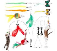 VAVPUP 11-Pcs Cat Feather Toys - Interactive Set with Suction Cup for Indoor Kitten Training(Style 1)