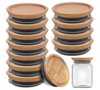 VAVPUP 12 Pack Wood Mason Jar Lids with Silicone Sealing Ring,Natural Regular Mouth Airtight Reusable Canning Jar Lids for Food Storage, DIY Crafts, Kitchen & Bathroom (wood)