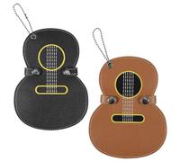 VAVPUP 2 Pack Premium Genuine Leather Guitar Pick Holder Case Unique Guitar-Shaped Design w/ 17 Slots,Metal Hanger Clip & Snap,Portable Storage for Picks for Couples Guitar Lover(Black + Brown)