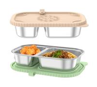 VAVPUP 2 Pack Stainless Steel Snack Container With Silicone Lid 2 Compartment Snackle Box Container Leak Proof Reusable Food Storage Box For Work Travel School And The Gym(Green+beige,2pcs)