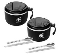 VAVPUP 2PCS 1600mlRapid Ramen Bowl with Filterable Lid,304 Stainless Steel Noodle Bowl Set with Spoon Chopsticks BPA Free Ramen Cooker Bowls Handle Dishwasher Safe for Dorm Home Office(2PCS)