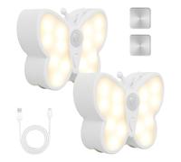 VAVPUP 2Pcs Butterfly Motion Sensor Light with USB Cable LED Rechargeable Night Lamp 3 Light Modes 1200mAh Rechargeable Battery Built in Magnetic Base for Cabinet,Staircase,Kitchen,Bedside(2pcs)