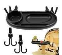 VAVPUP 3 in 1 Stroller Snack Tray with Cup Holder, Universal Pram Snack Tray, with Built in Cup Holder Phone Holders, Easy Access to Snacks Beverages, for Pram Pushchair, On the Go Convenience(black)