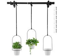 VAVPUP 3pcs Hanging Plant Pots,Adjustable 37-65cm Metal & PP Planters,Modern Wall & Ceiling Plant Holders,Perfect for Indoor Plants, Windows, Kitchen, Balcony (Black)